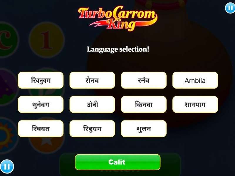 Turbo Carrom King - Language Support Turbo Carrom King language selection screen showing various Indian language options