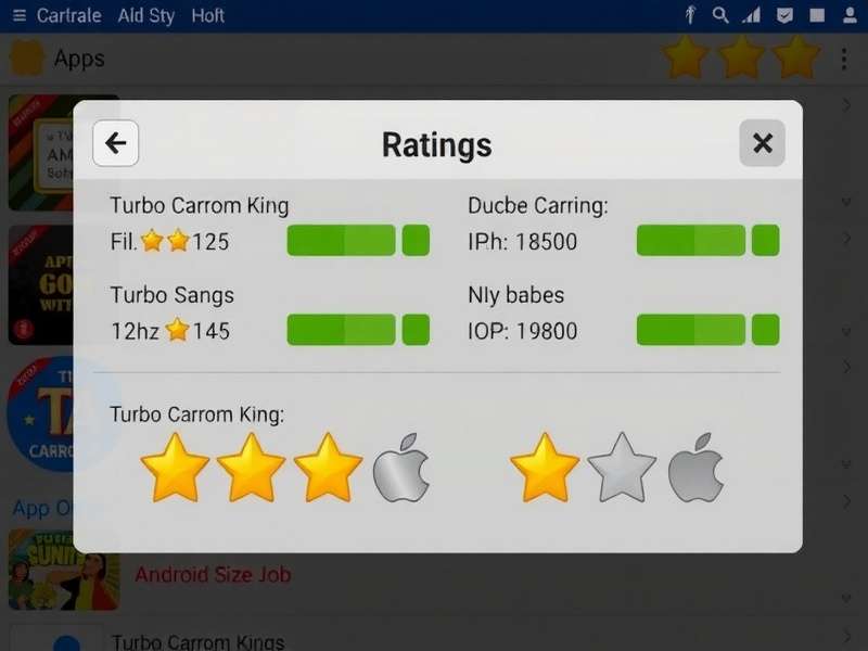 Turbo Carrom King - User Ratings Turbo Carrom King app store ratings showing high scores on both Android and iOS